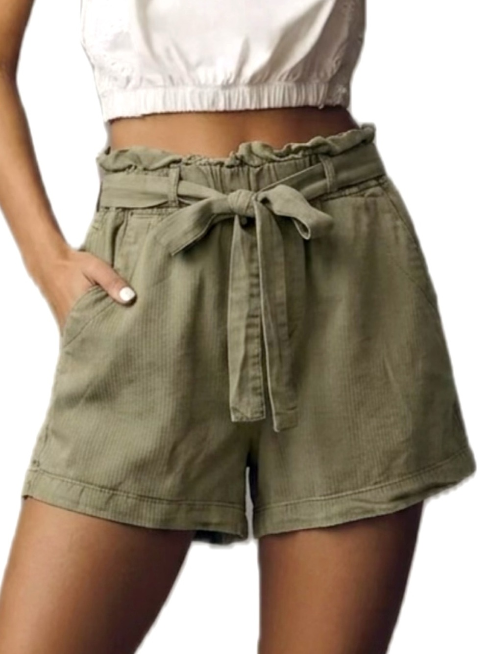 Thread & Supply Olive Lyocell Shorts Womens Size Small High Rise Paper Bag Belt